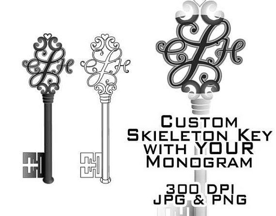 Items Similar To Skeleton Key Monogram Clipart   Custom Digital Clip