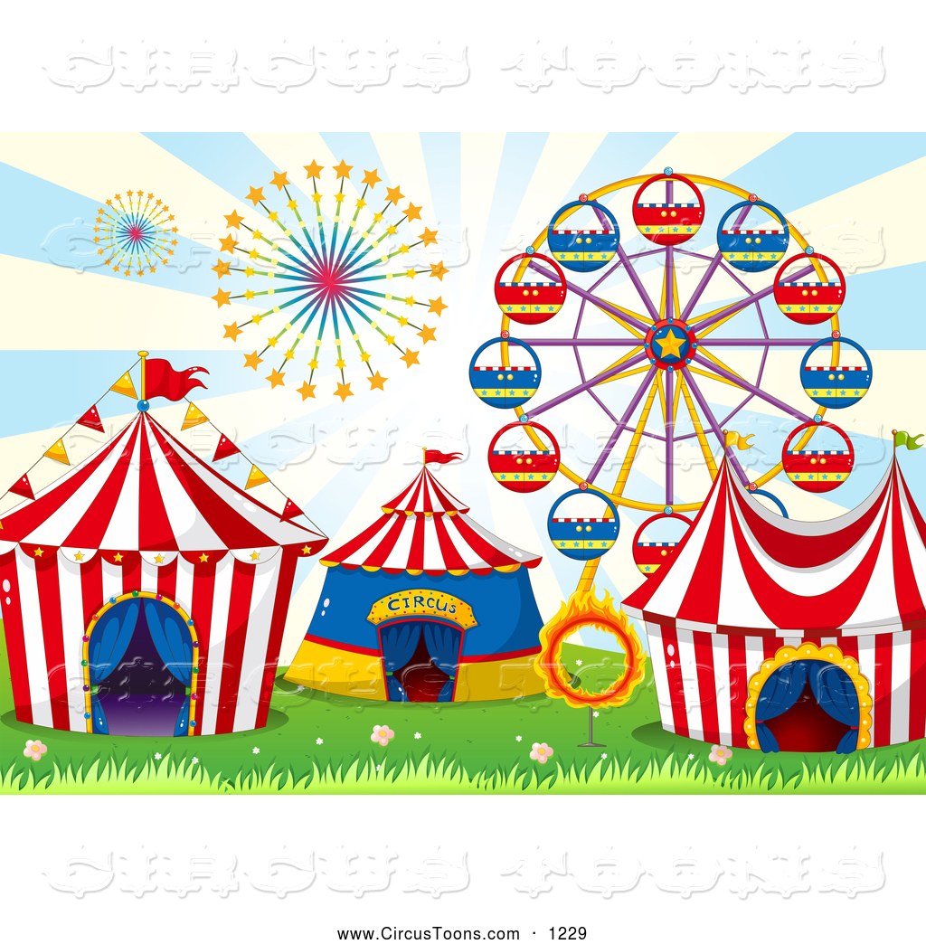 Larger Preview  Circus Clipart Of Cirucs Tents Fireworks And A Ferris