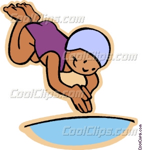Little Girl Diving Into Pool Vector Clip Art