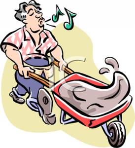     Man Pushing A Wheelbarrow And Whistling   Royalty Free Clipart Picture