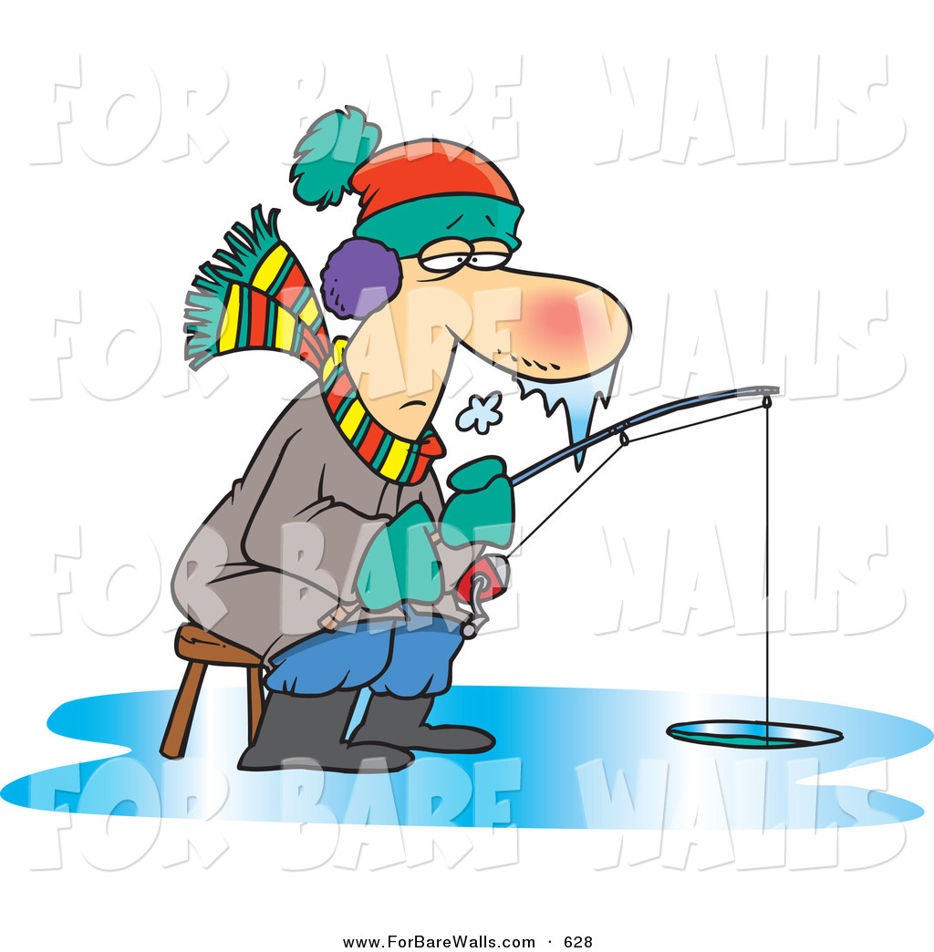     Of A Cartoon Frozen Man Ice Fishing In A Hole By Ron Leishman