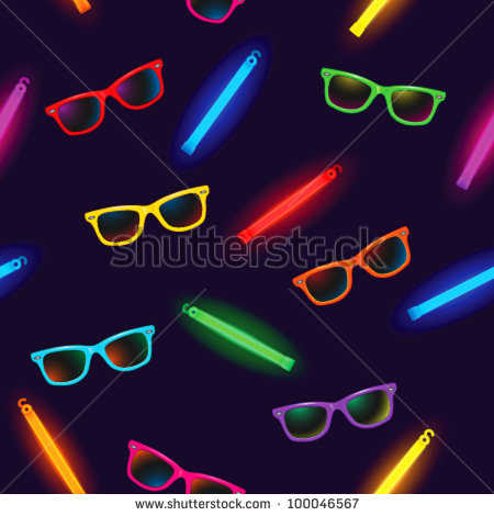 Seamless Pattern   Rave Party With Sunglasses And Glow Sticks On Dark