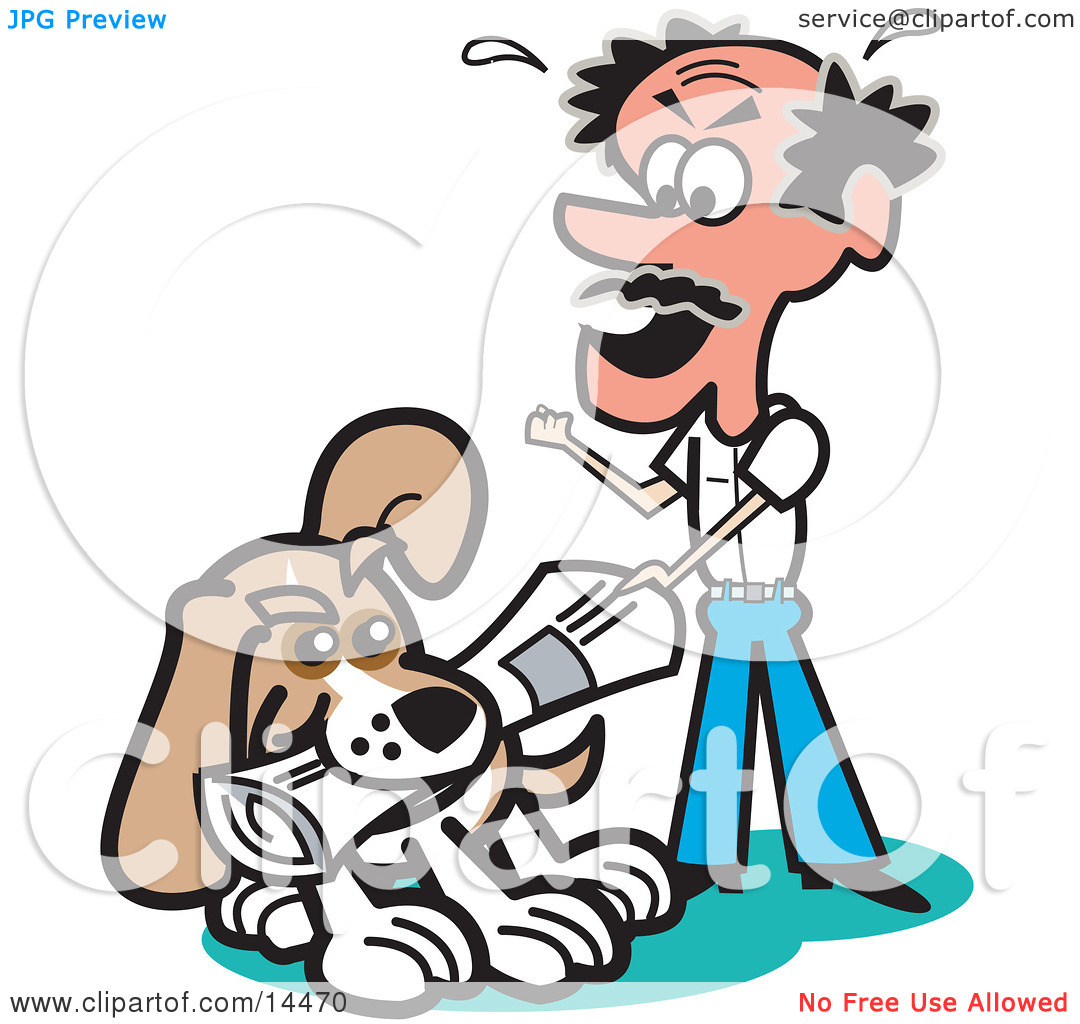 Trying To Get His Newspaper From His Stubborn Dog Clipart Illustration