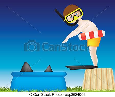 Vector   Boy Diving Into Pool Of Sharks   Stock Illustration Royalty