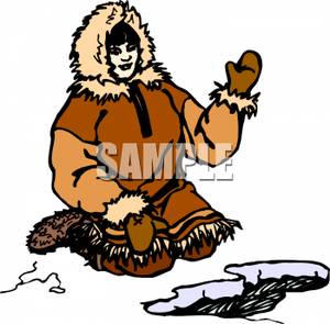 Woman Sitting By A Hole In The Ice   Royalty Free Clipart Picture
