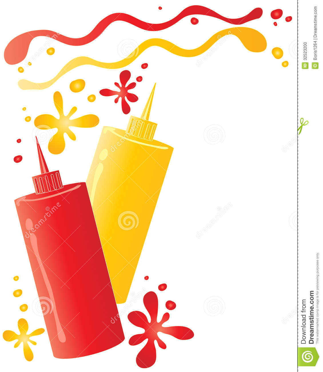 An Illustration Of Two Sauce Bottles Containing Ketchup And Mustard