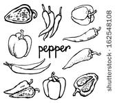 Chili Peppers And Bell Black Line Isolated On White 162548108 Clipart
