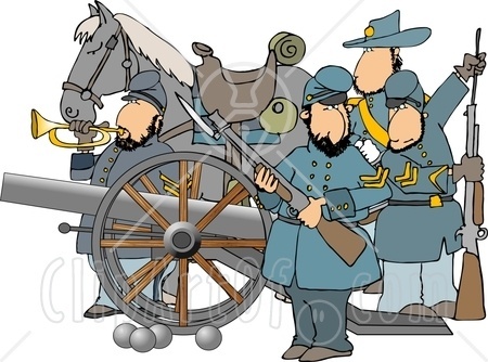      Civil War Soldiers And Horse Armed With A Cannon And Rifles Clipart