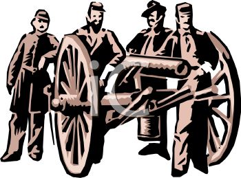 Civil War Soldiers Posed By A Cannon   Royalty Free Clipart Image