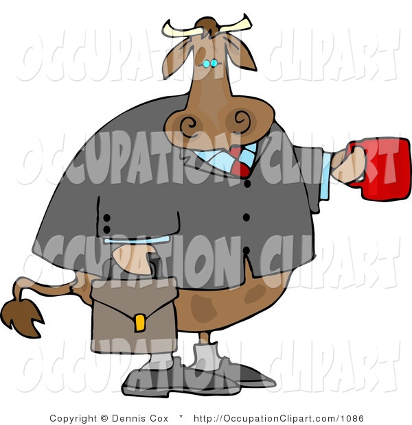 Clip Art Of A Business Cow Carrying A Briefcase And Holding A Cup Of    