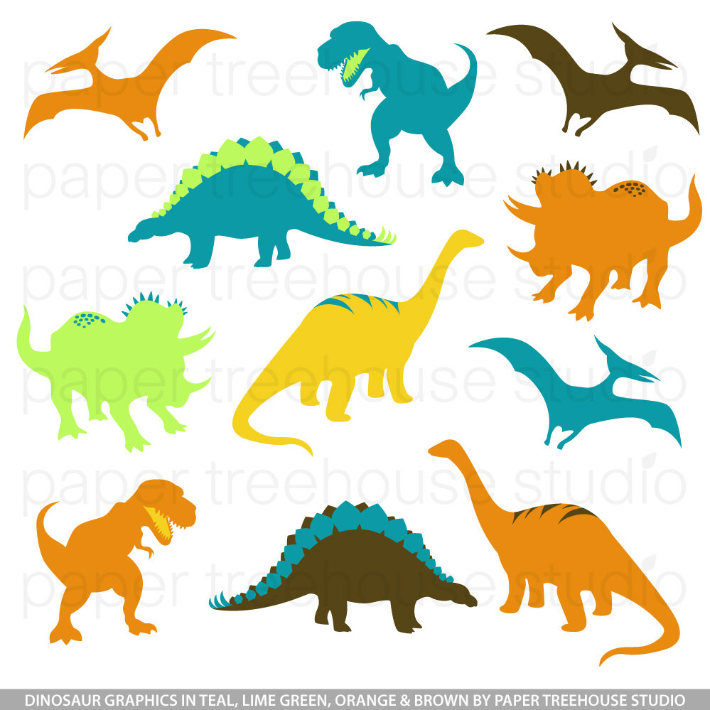 Clip Art Set Dinosaurs Trex Brontosaurus By Papertreehousestudio