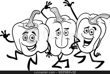 Clipart Black And White Cartoon Illustration Of Three Funny Peppers