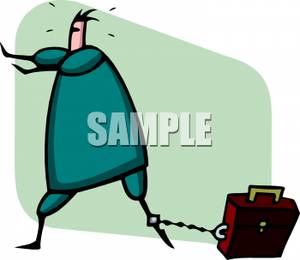 Clipart Image Of A Man Chained To Work By His Briefcase 