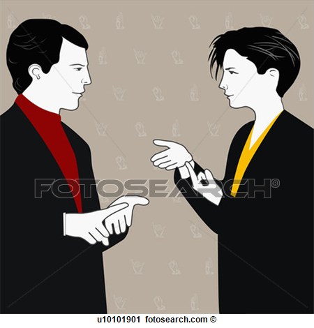 Clipart   Side Profile Of A Businessman And A Businesswoman Using Sign