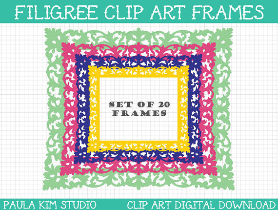 Filigree Frame Clip Art Instant Digital Downloadable Images Clipart    