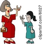 Hearing Impaired Teacher Using Sign Language With A Student Clipart