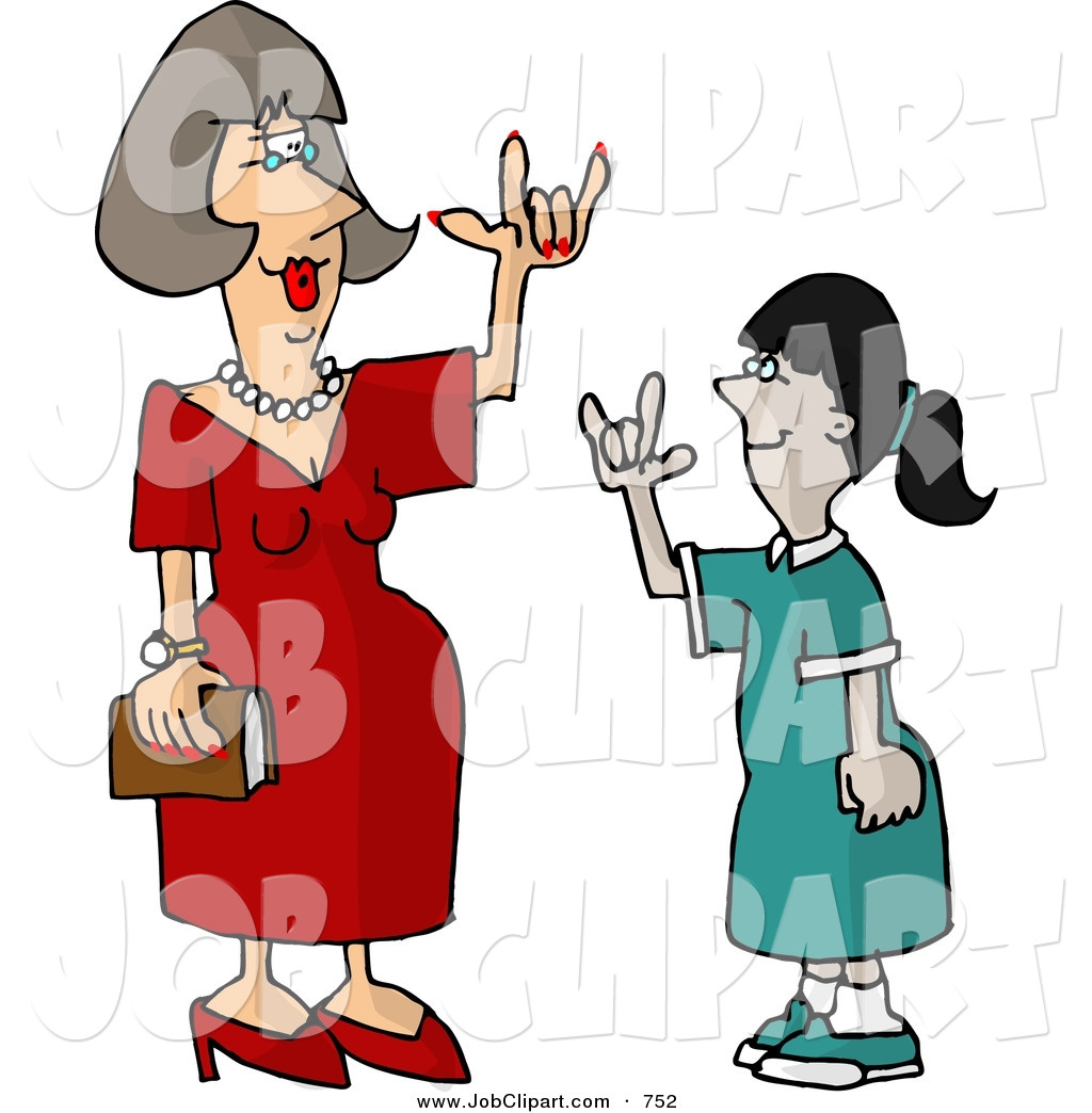 Impaired Caucasian Teacher Using Sign Language With A Student By Djart