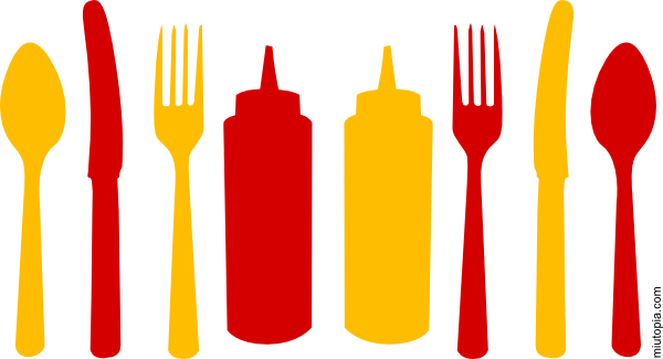 Orange And Red Utensils And Ketchup Mustard Bottles Clip Art At Clker