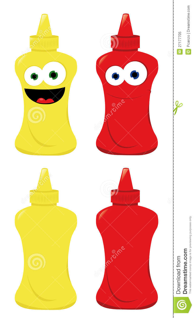 Vector Cartoon Representing Some Normal And Funny Mustard And Ketchup