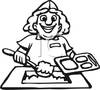 Clip Art Image  Black And White Cartoon Of A Lunch Lady Serving Food