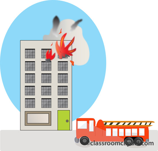 Emergency   Buring Building Fire Truck   Classroom Clipart