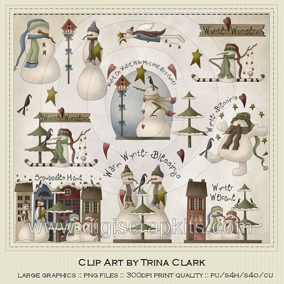 Exclusive Prim Themed Winter Clip Art Graphics By Trina Clark