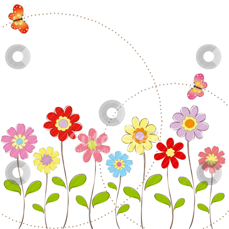 Flowers With Butterfly Greeting Card Stock Vector Clipart Springtime