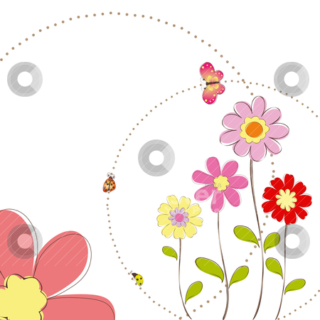 Flowers With Butterfly Greeting Card Stock Vector Clipart Springtime