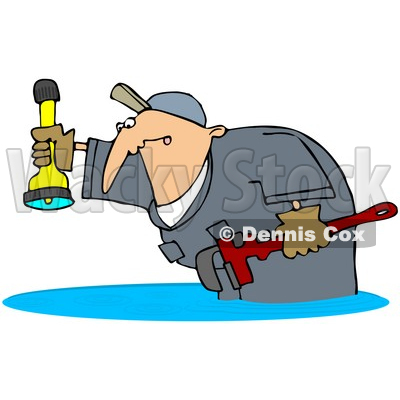 Free Rf Clipart Illustration Of A Plumber Man Standing In Puddle