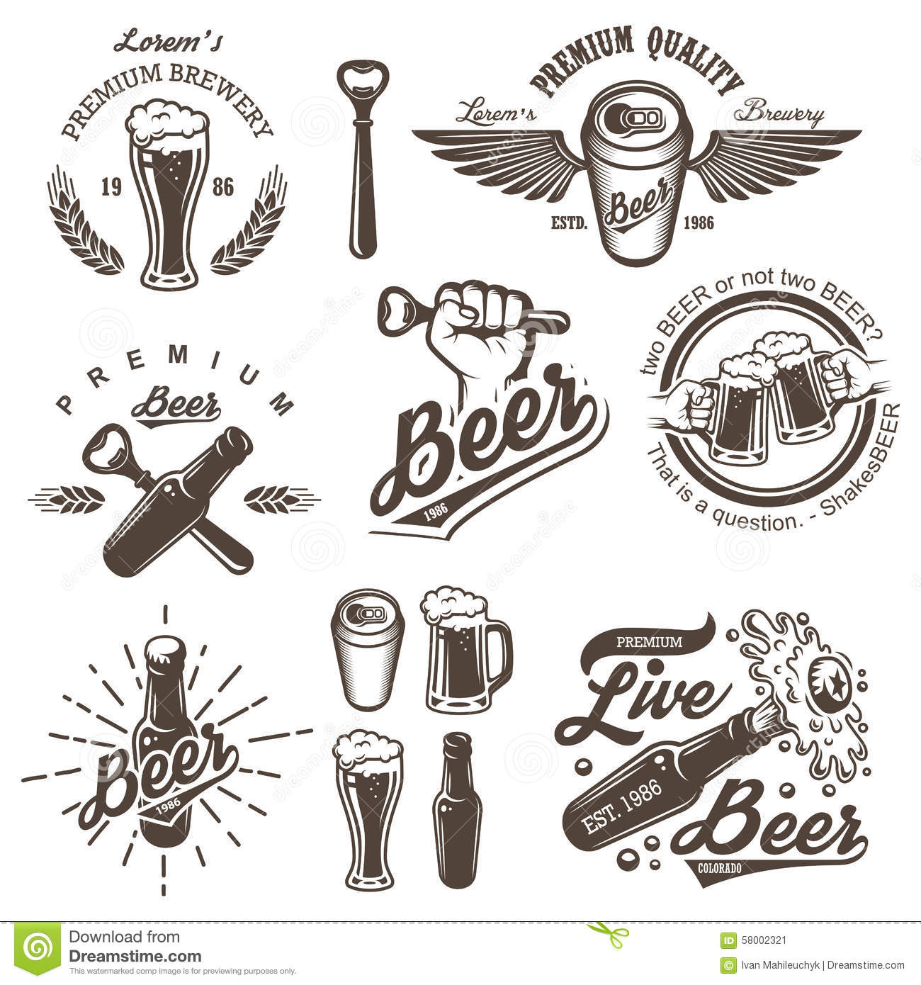 Set Of Vintage Beer Brewery Emblems Labels Logos Badges And    