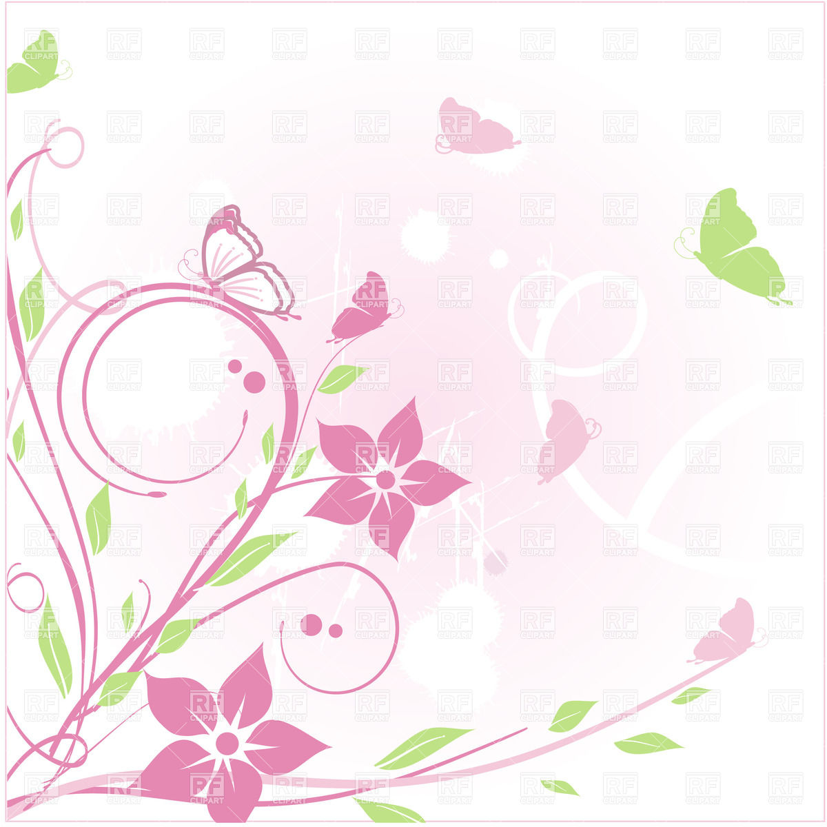 Simple Floral Background With Curly Twigs And Butterfly 21139