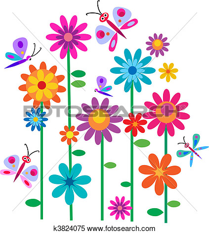 Springtime Flowers And Butterflies View Large Clip Art Graphic