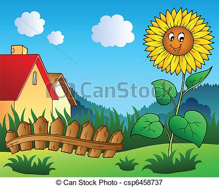 Sunflower Garden Clipart Meadow With Cartoon Sunflower