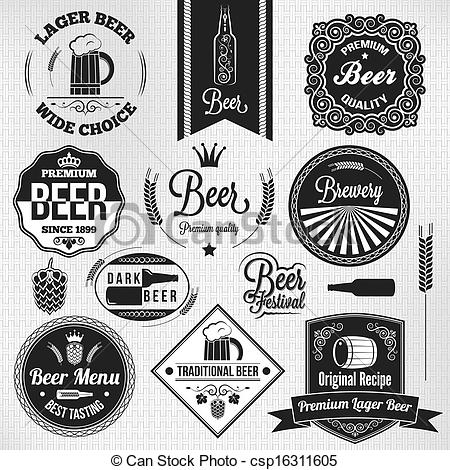 Vector   Beer Set Vintage Lager Labels   Stock Illustration Royalty