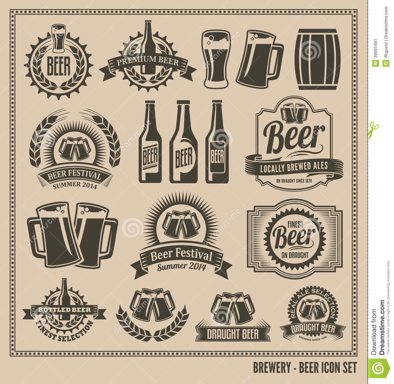 Vintage Retro Beer Icon Set   Labels Posters Signs Banners Vector