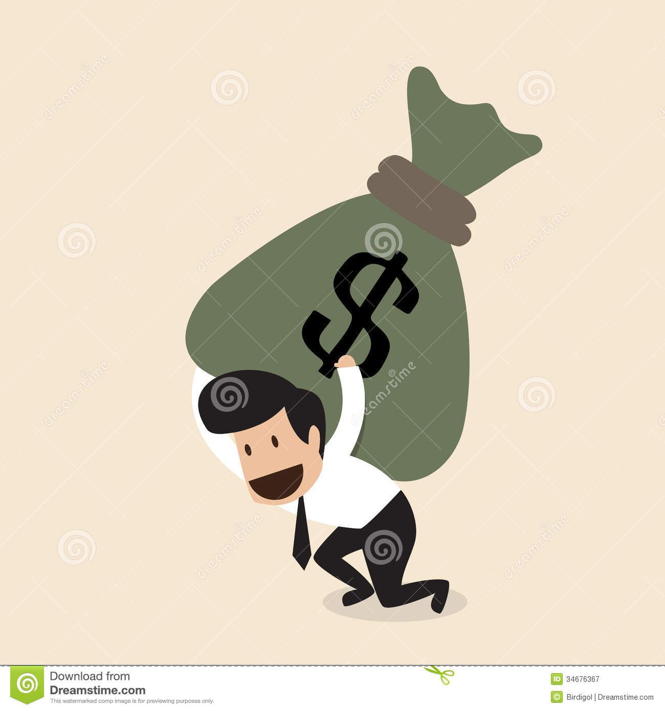 Businessman Carry Huge Money Bag Royalty Free Stock Photography    