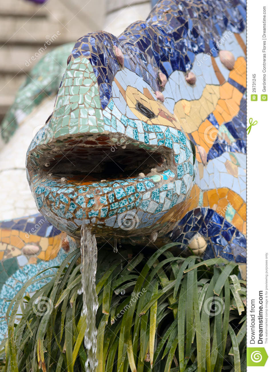 Ceramic Dragon Fountain In Parc Guell   Park City Designed By Antoni
