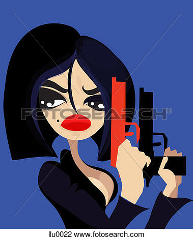 Clip Art   A Sexy Woman Holding Two Guns  Fotosearch   Search Clipart