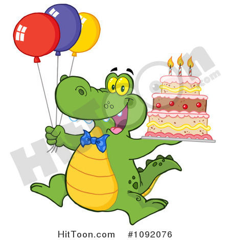 Clipart Birthday Alligator With Balloons And Cake   Royalty Free