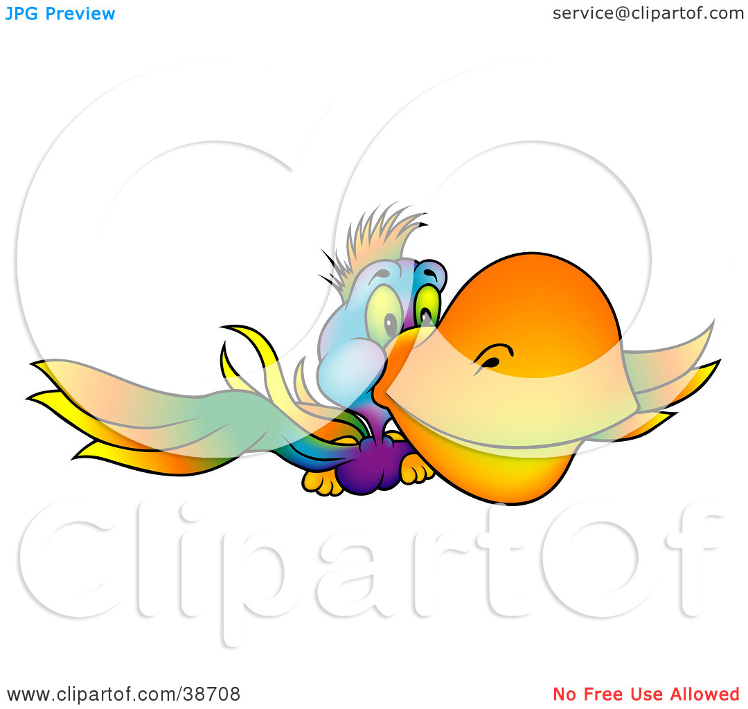 Clipart Illustration Of A Colorful Parrot With A Yellow Beak Flying