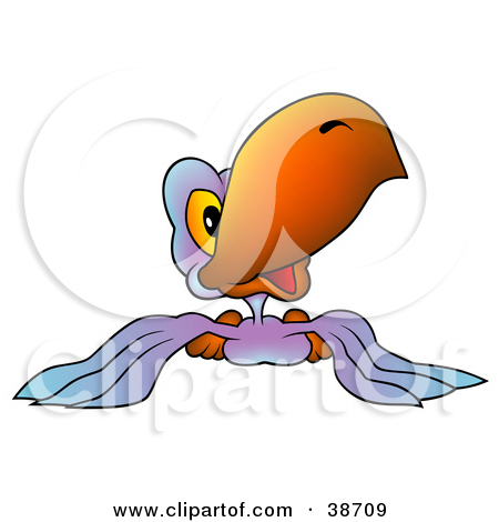 Clipart Illustration Of A Friendly Purple Parrot With An Orange Beak