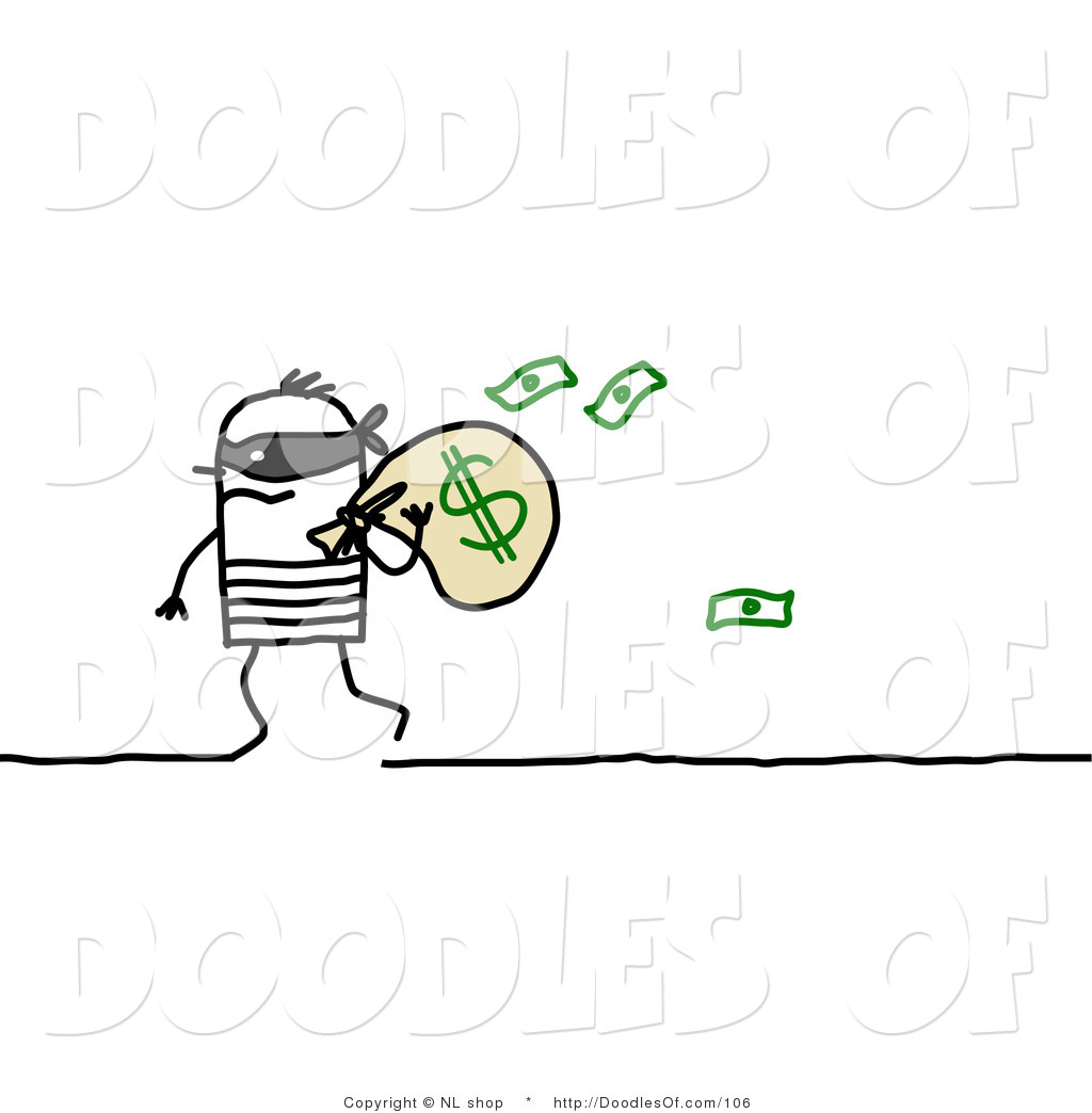     Clipart Of A Stick Figure Person Man Robber Carrying A Bag Of Money