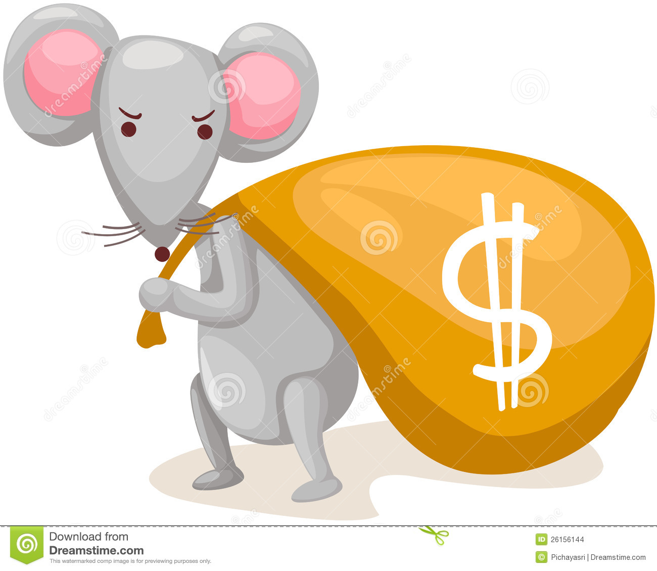 Illustration Of Isolated Cartoon Mouse Carry Bag With Money