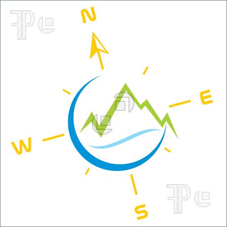 Illustration Of Symbol Of Mountains With River And Compass