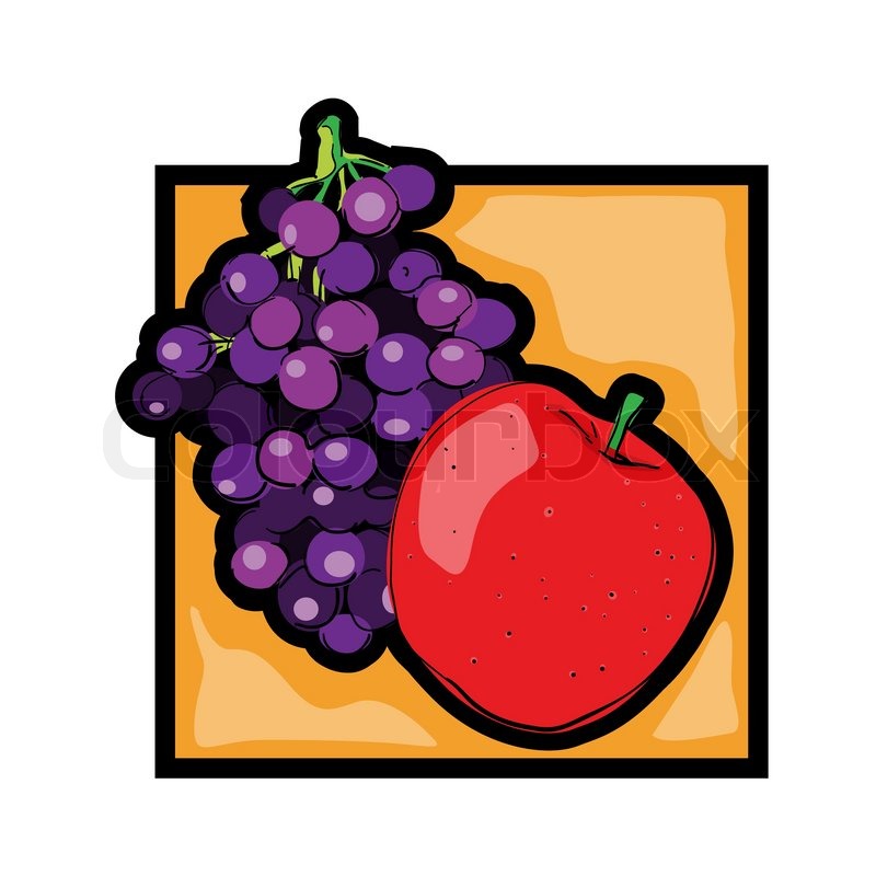 Klassische Clipart Grafik  Symbol Mit Frischem Obst Trauben Und Apfel