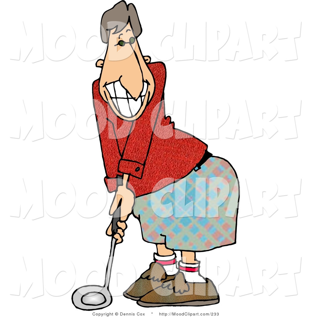 Mood Clip Art Of A Grinning Man Golfing At A Golf Course On The    