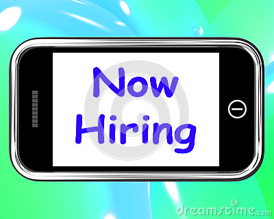 Now Hiring On Phone Shows Recruitment Online Hire Jobs Stock Image