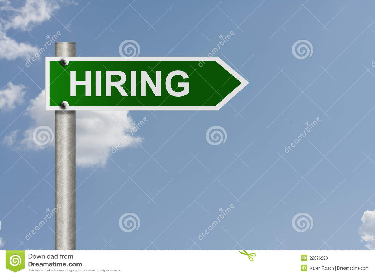 Road Sign With Sky Background And Copy Space For Your Message Hiring