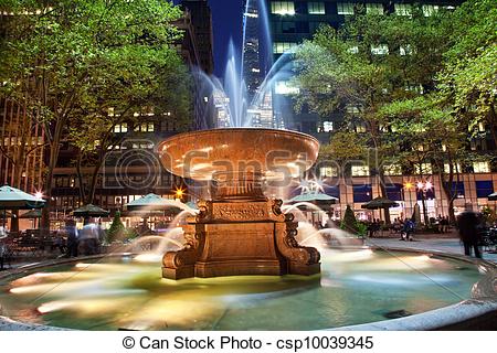 Stock Photo   Fountain Bryant Park New York City Night   Stock Image