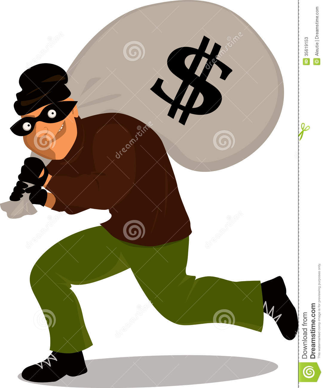 Thief In A Mask Carrying A Money Bag With A Dollar Sign Cartoon 